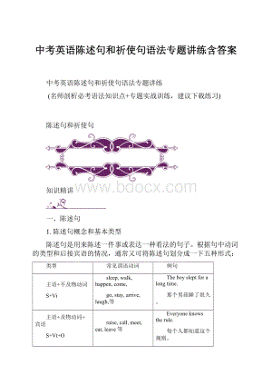 中考英语陈述句和祈使句语法专题讲练含答案.docx