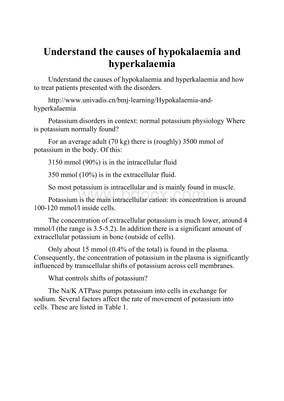 Understand the causes of hypokalaemia and hyperkalaemia.docx_第1页