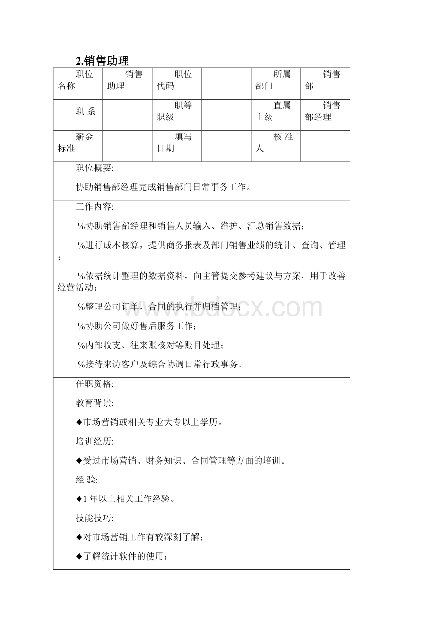 就业招聘300余个岗位说明书模版销售职位.docx_第3页