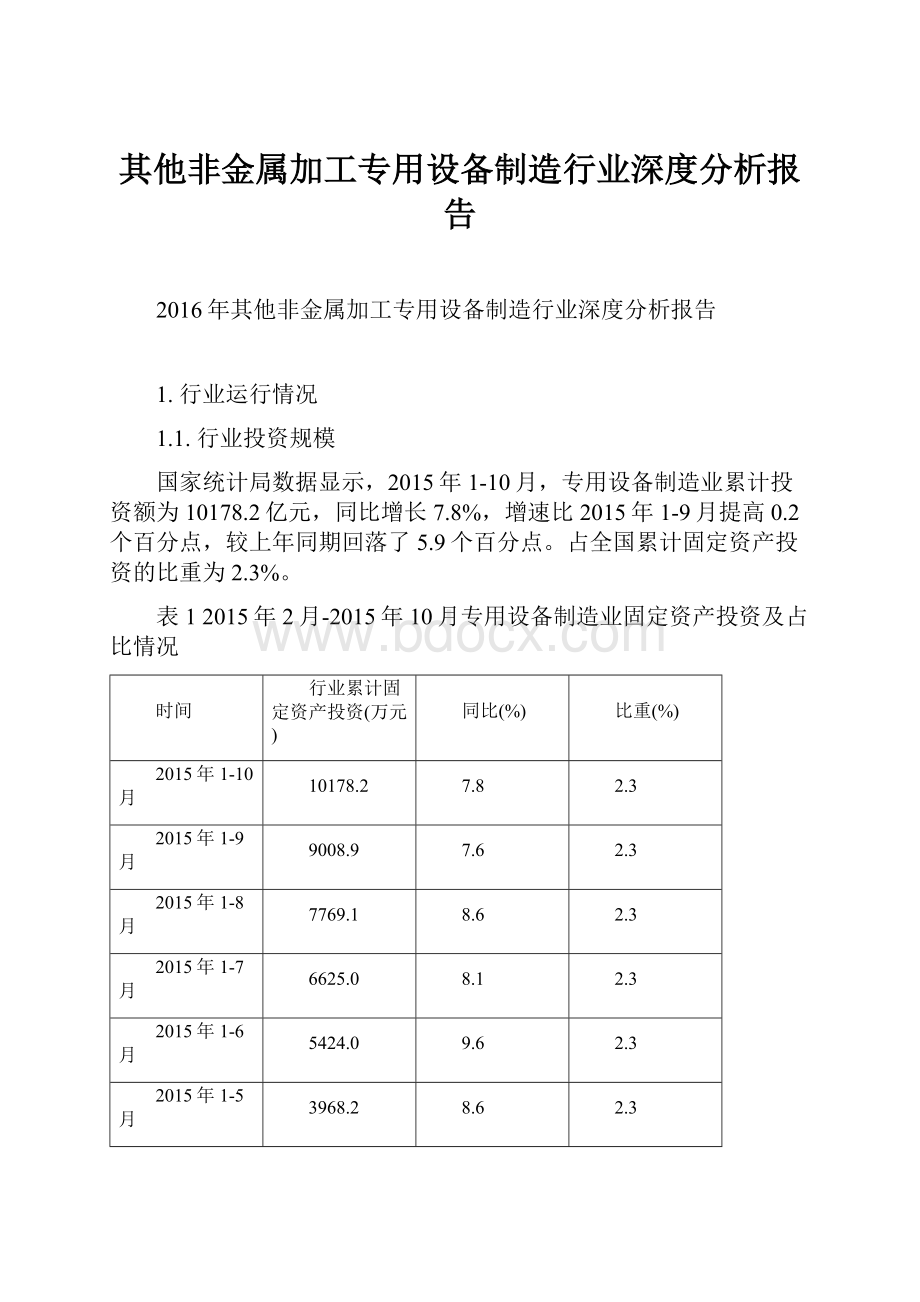 其他非金属加工专用设备制造行业深度分析报告.docx