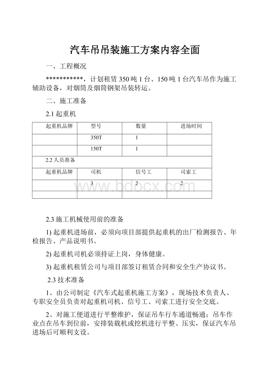 汽车吊吊装施工方案内容全面.docx