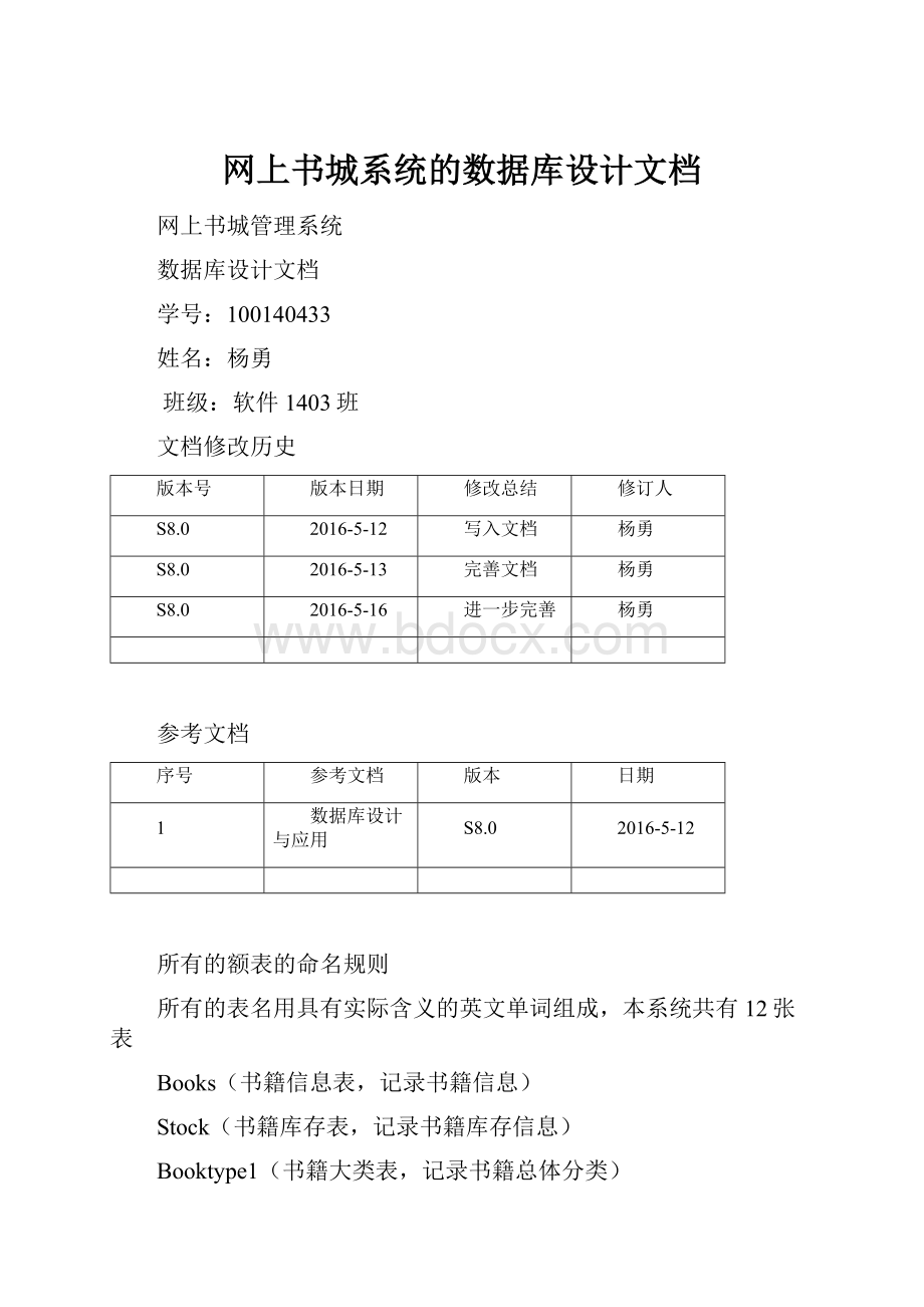 网上书城系统的数据库设计文档.docx