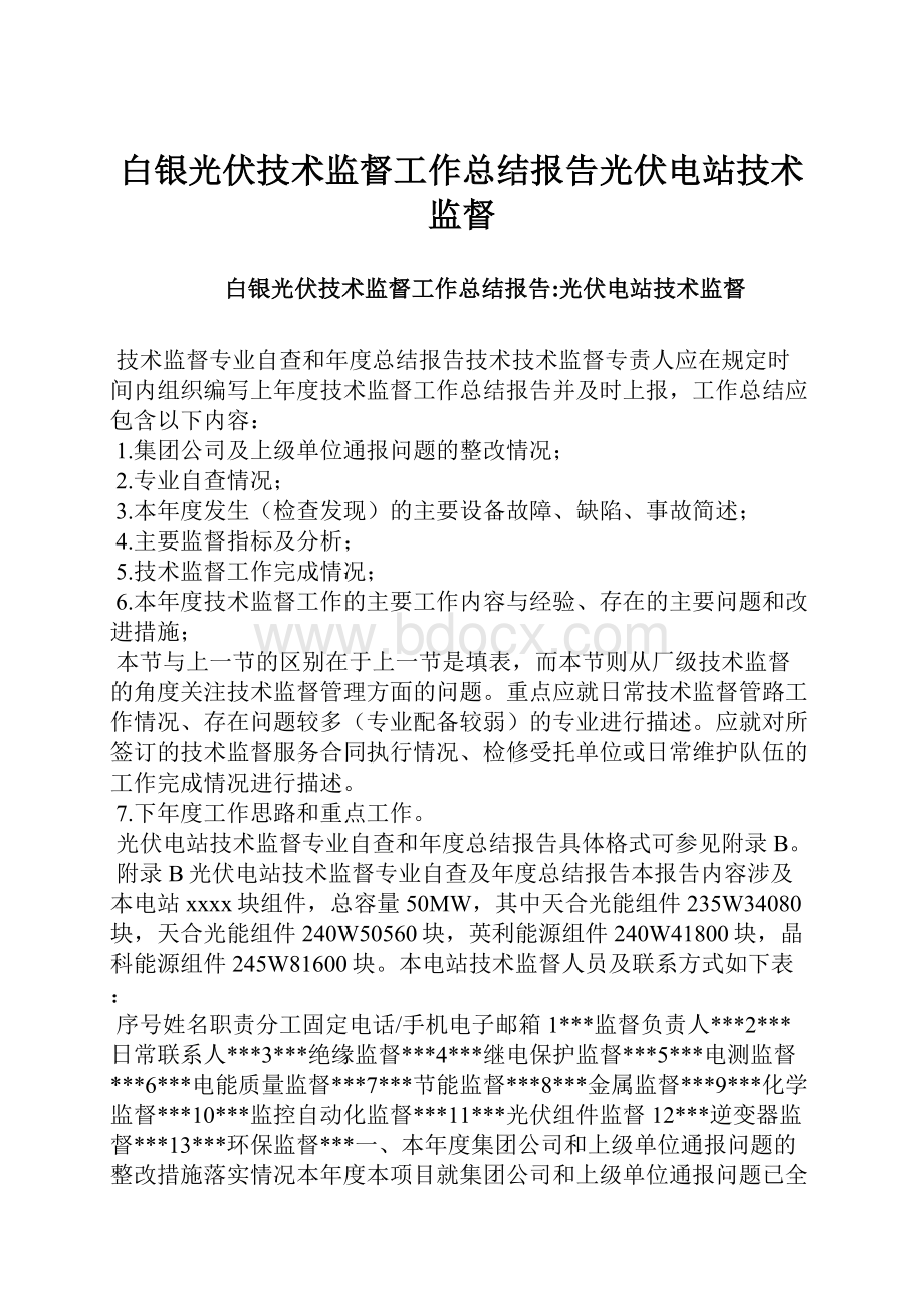 白银光伏技术监督工作总结报告光伏电站技术监督.docx_第1页