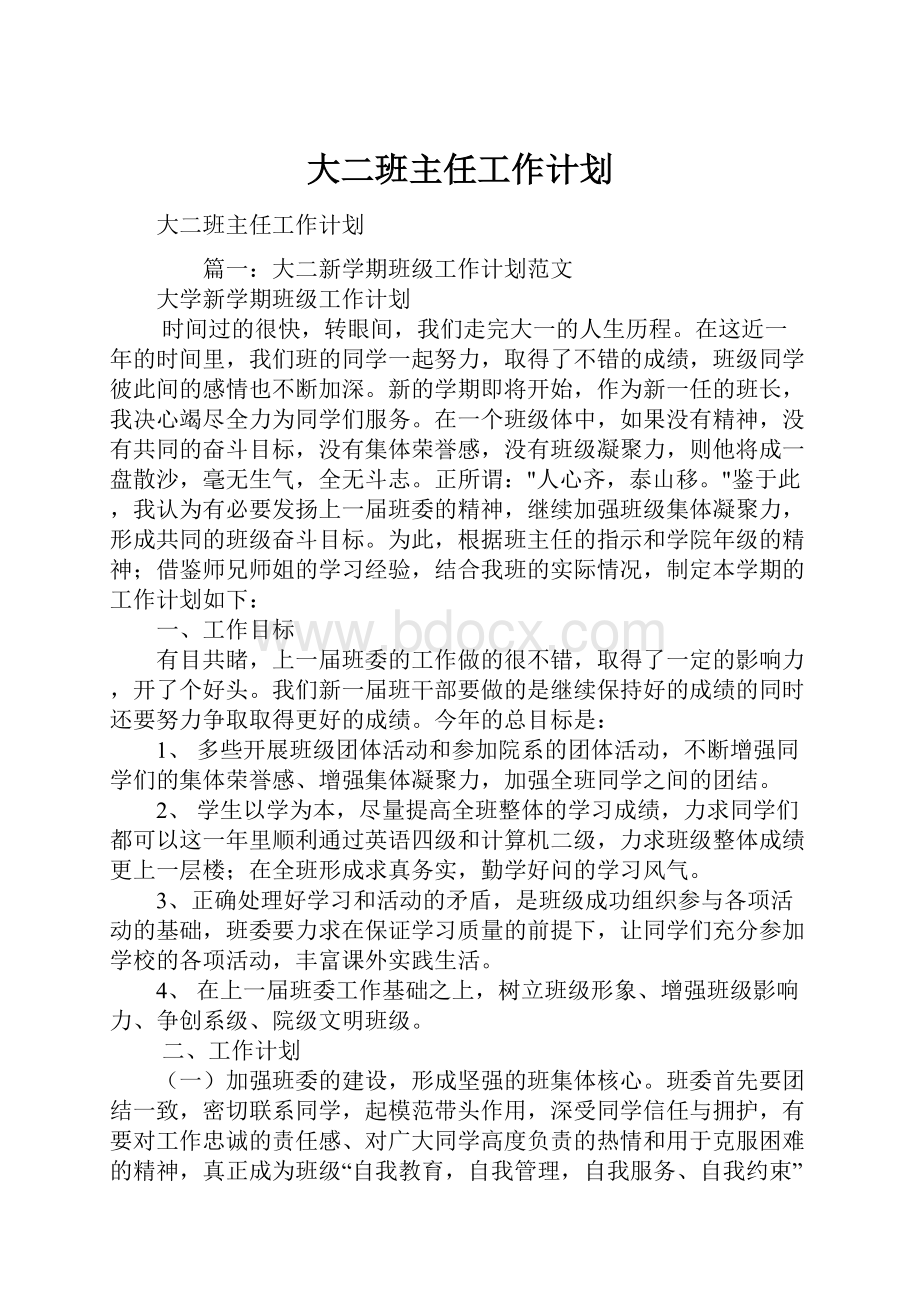 大二班主任工作计划.docx_第1页