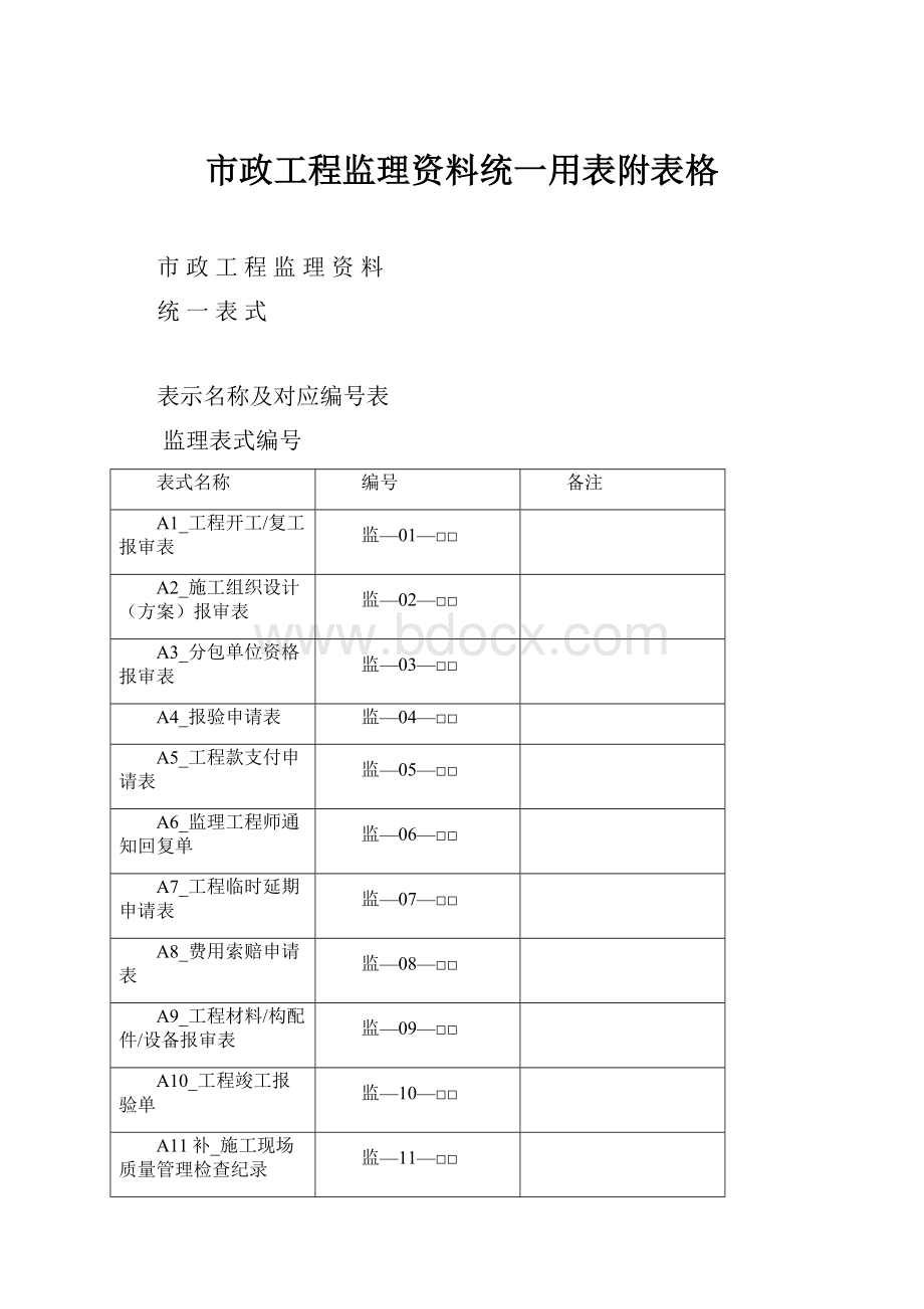 市政工程监理资料统一用表附表格.docx