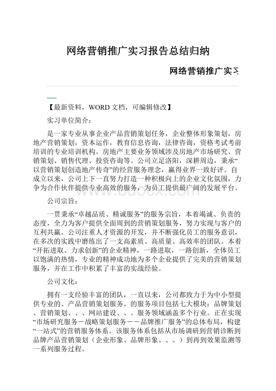 网络营销推广实习报告总结归纳.docx