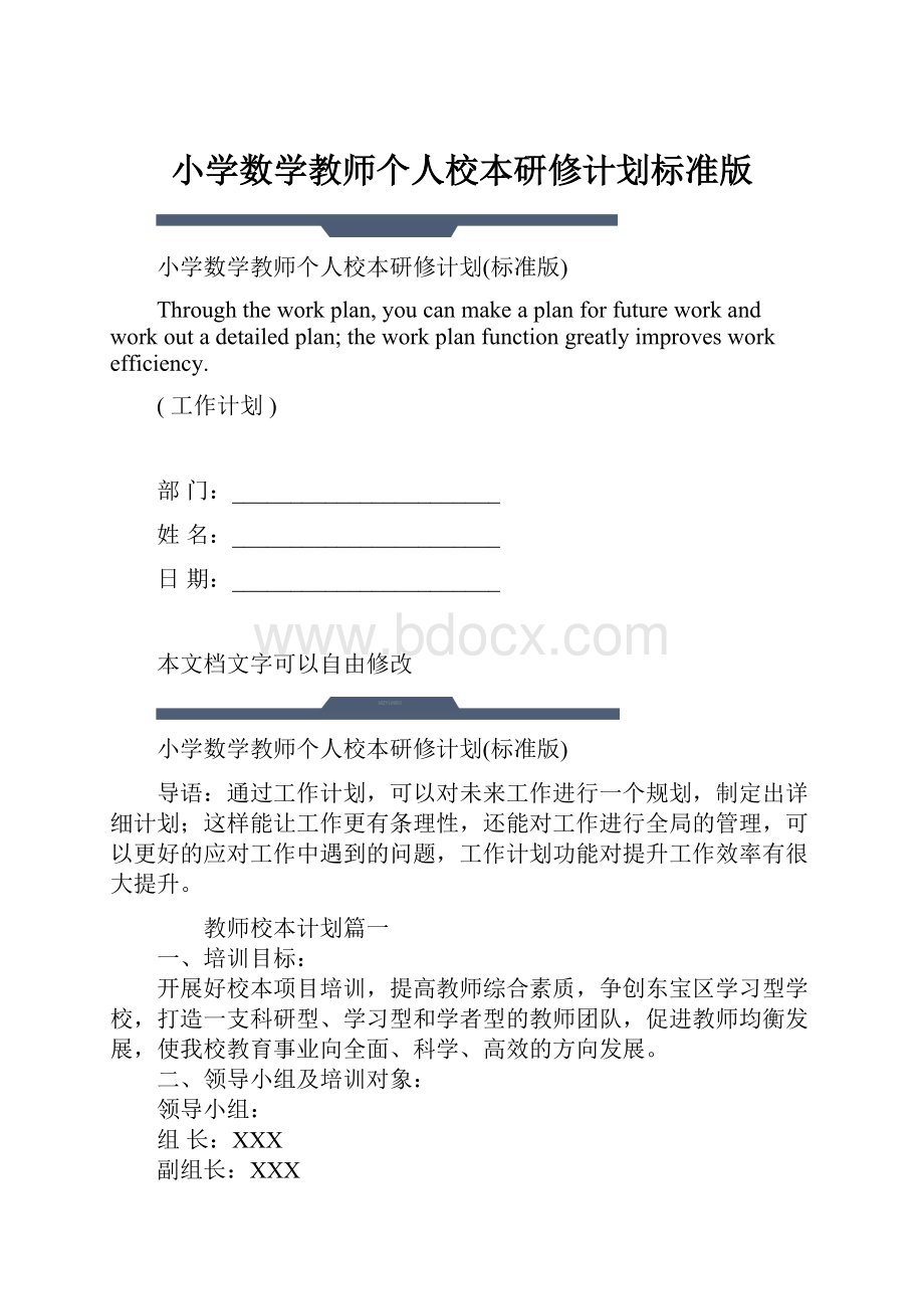 小学数学教师个人校本研修计划标准版.docx