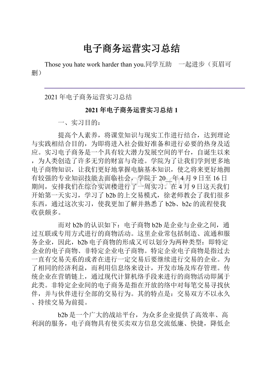 电子商务运营实习总结.docx_第1页