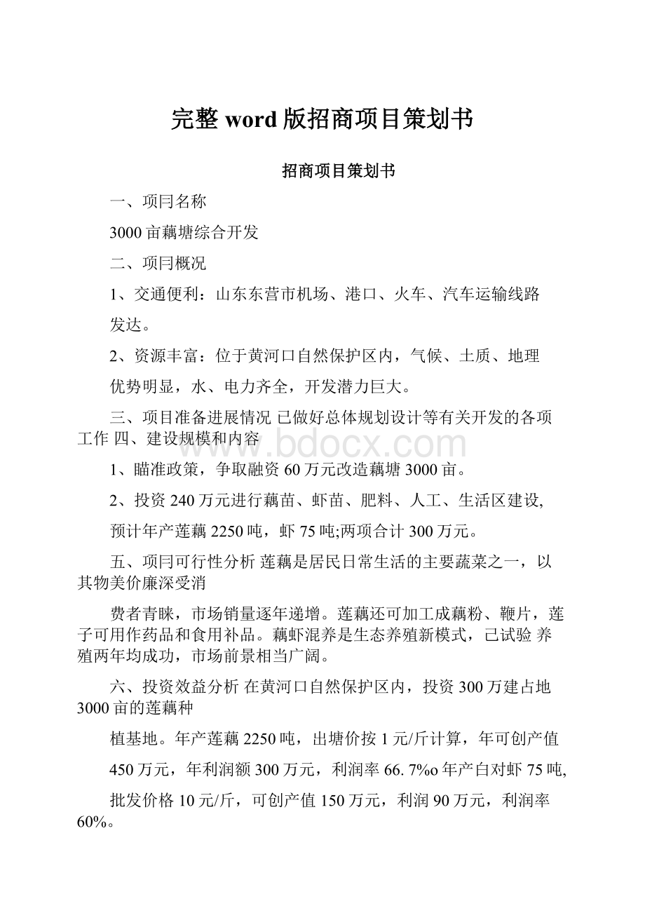 完整word版招商项目策划书.docx_第1页