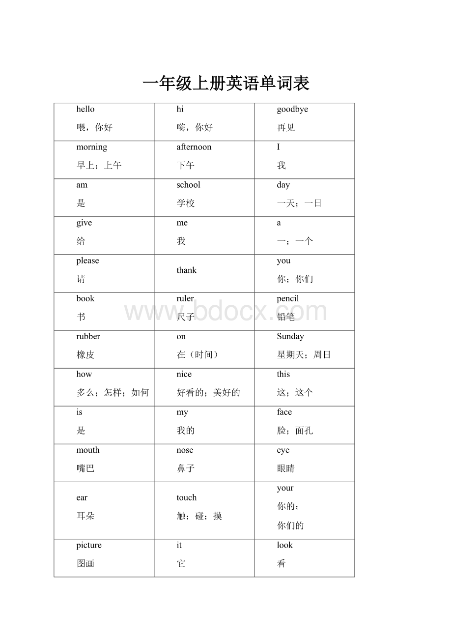 一年级上册英语单词表.docx_第1页