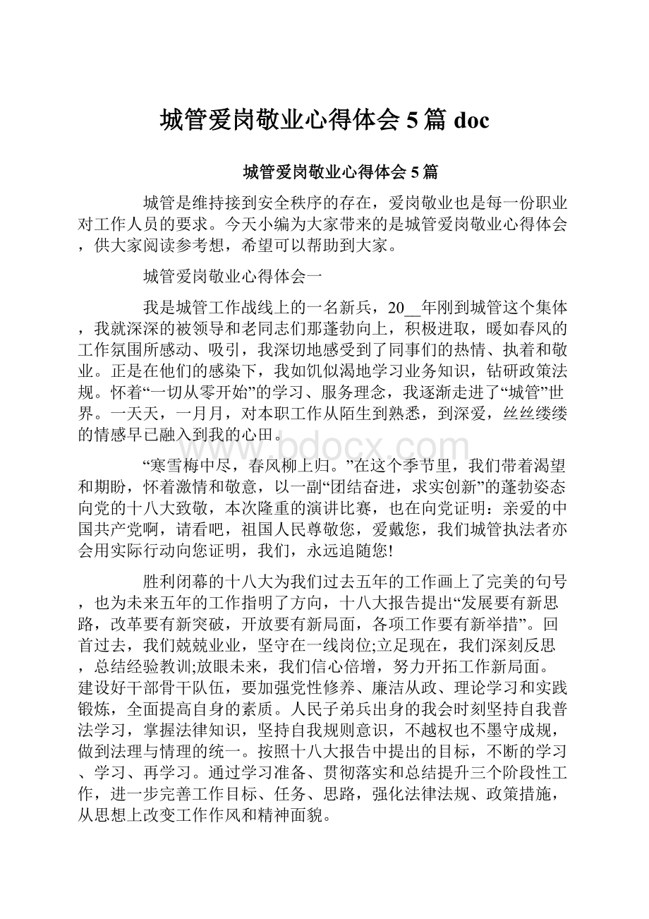 城管爱岗敬业心得体会5篇doc.docx