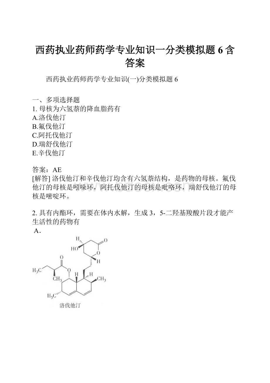 西药执业药师药学专业知识一分类模拟题6含答案.docx