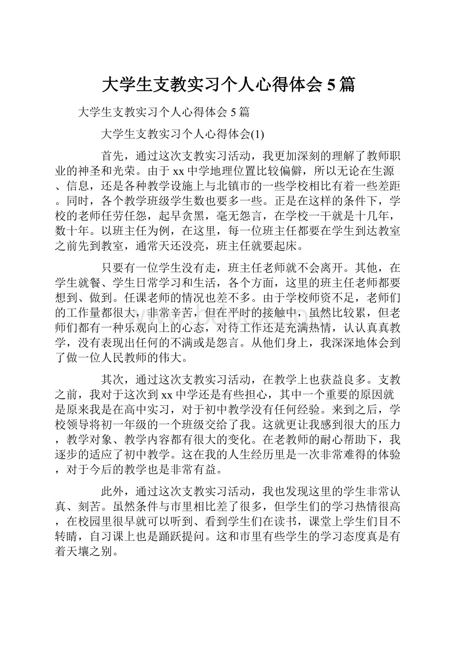 大学生支教实习个人心得体会5篇.docx