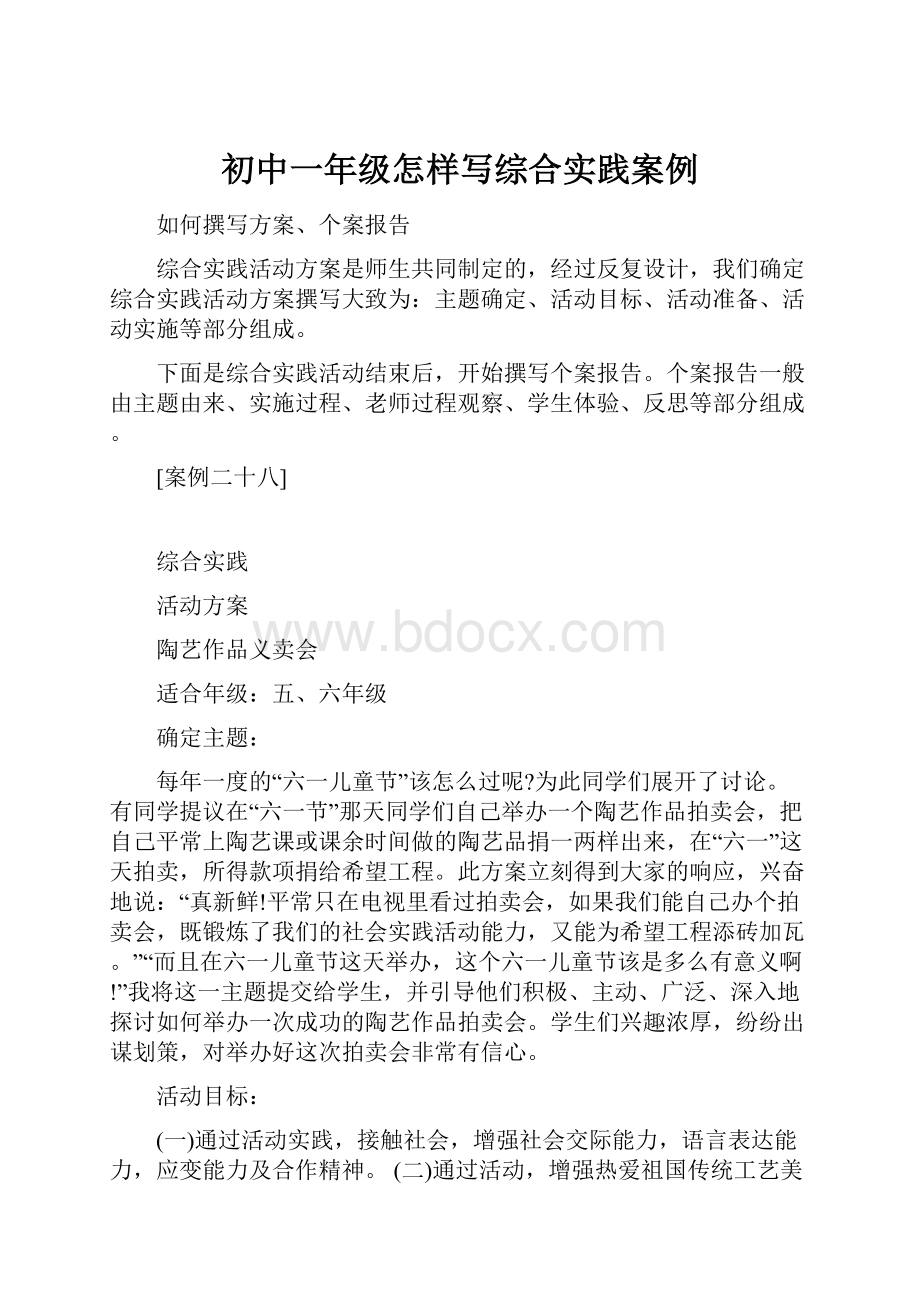 初中一年级怎样写综合实践案例.docx