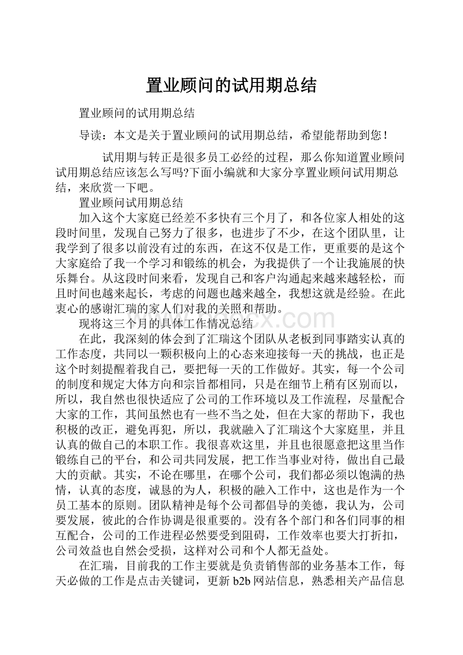 置业顾问的试用期总结.docx_第1页