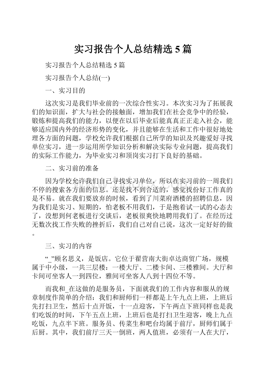 实习报告个人总结精选5篇.docx