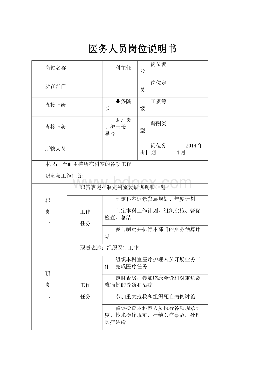 医务人员岗位说明书.docx_第1页