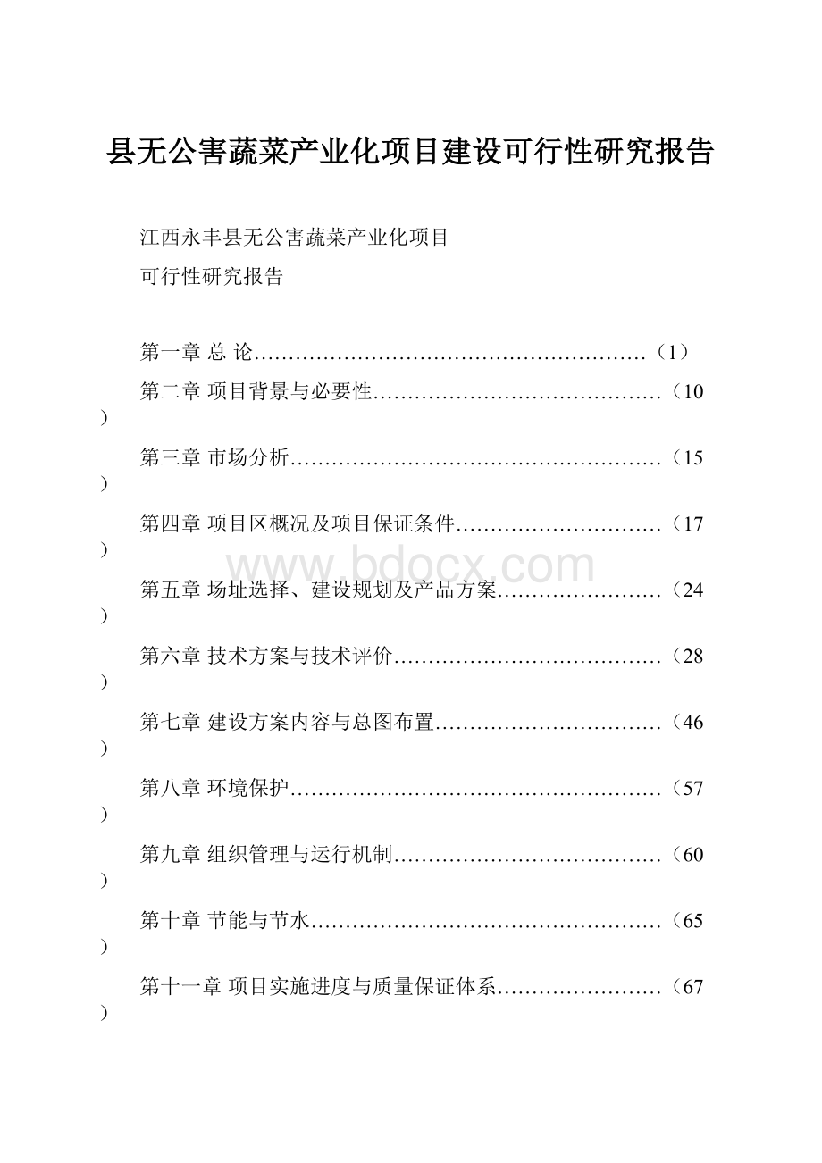 县无公害蔬菜产业化项目建设可行性研究报告.docx_第1页