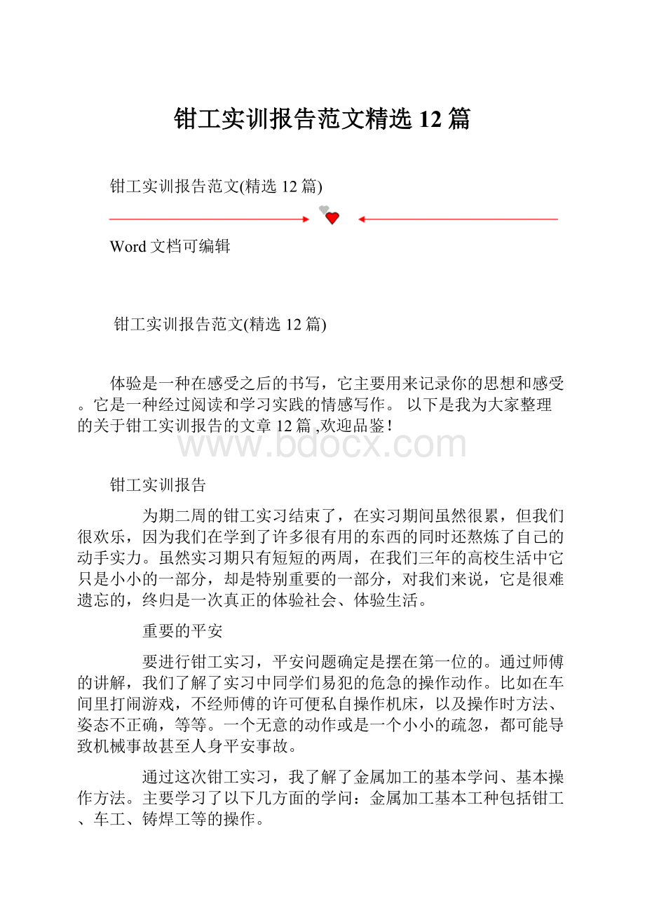 钳工实训报告范文精选12篇.docx_第1页