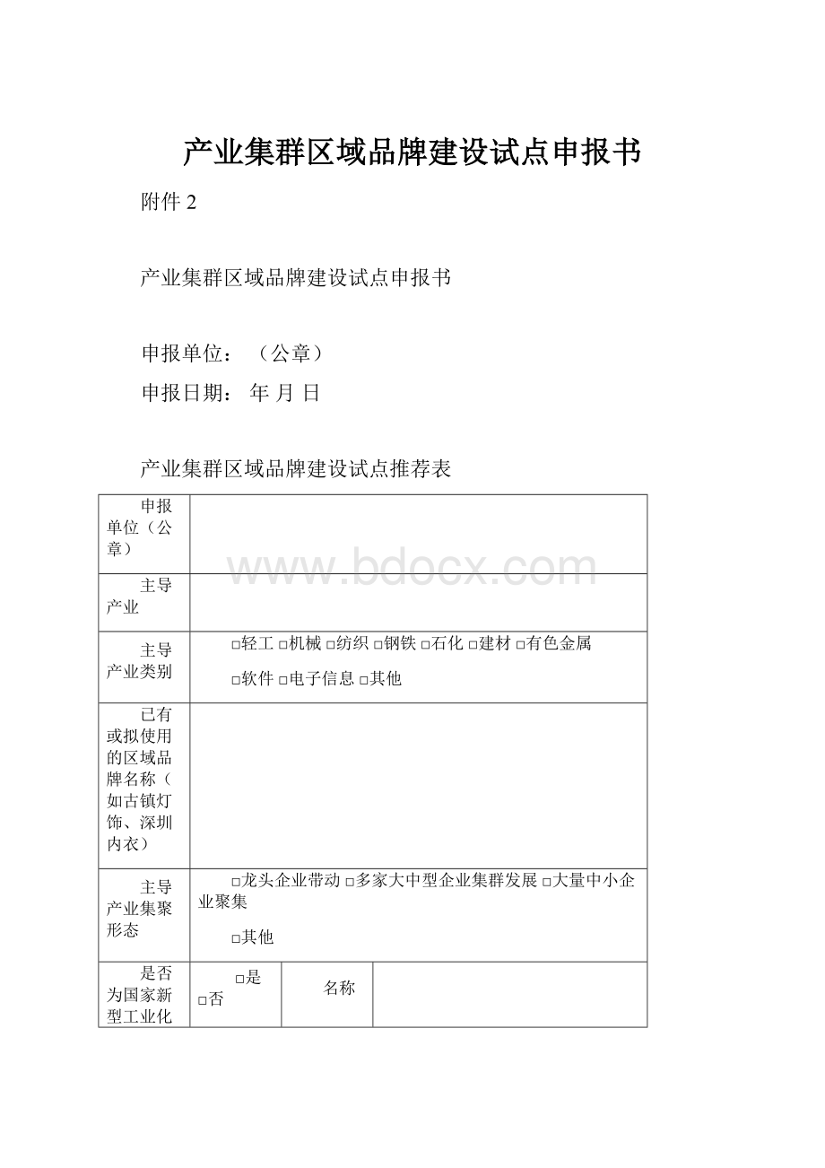 产业集群区域品牌建设试点申报书.docx