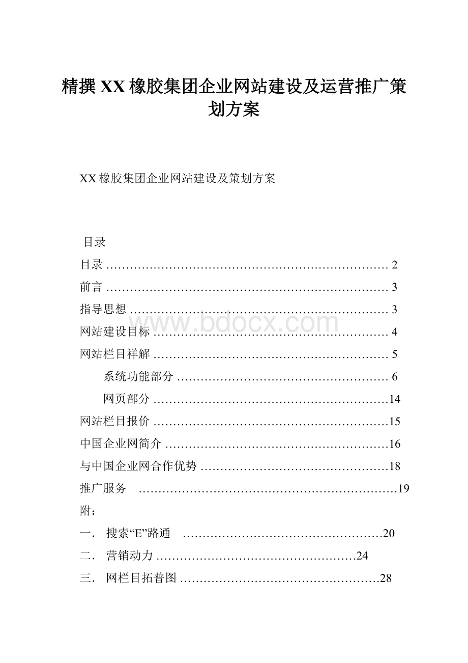 精撰XX橡胶集团企业网站建设及运营推广策划方案.docx_第1页