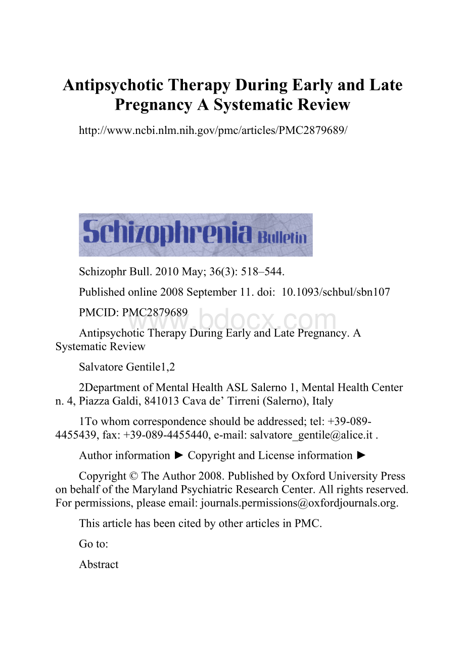 Antipsychotic Therapy During Early and Late Pregnancy A Systematic Review.docx