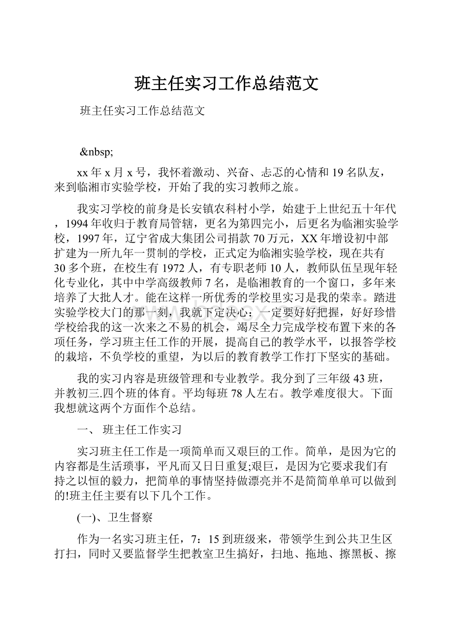 班主任实习工作总结范文.docx