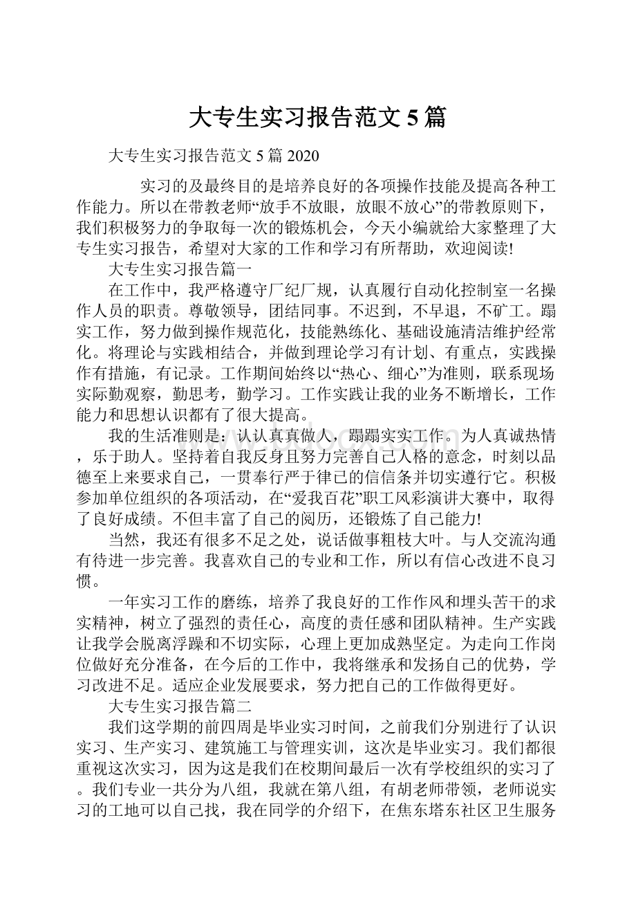 大专生实习报告范文5篇.docx