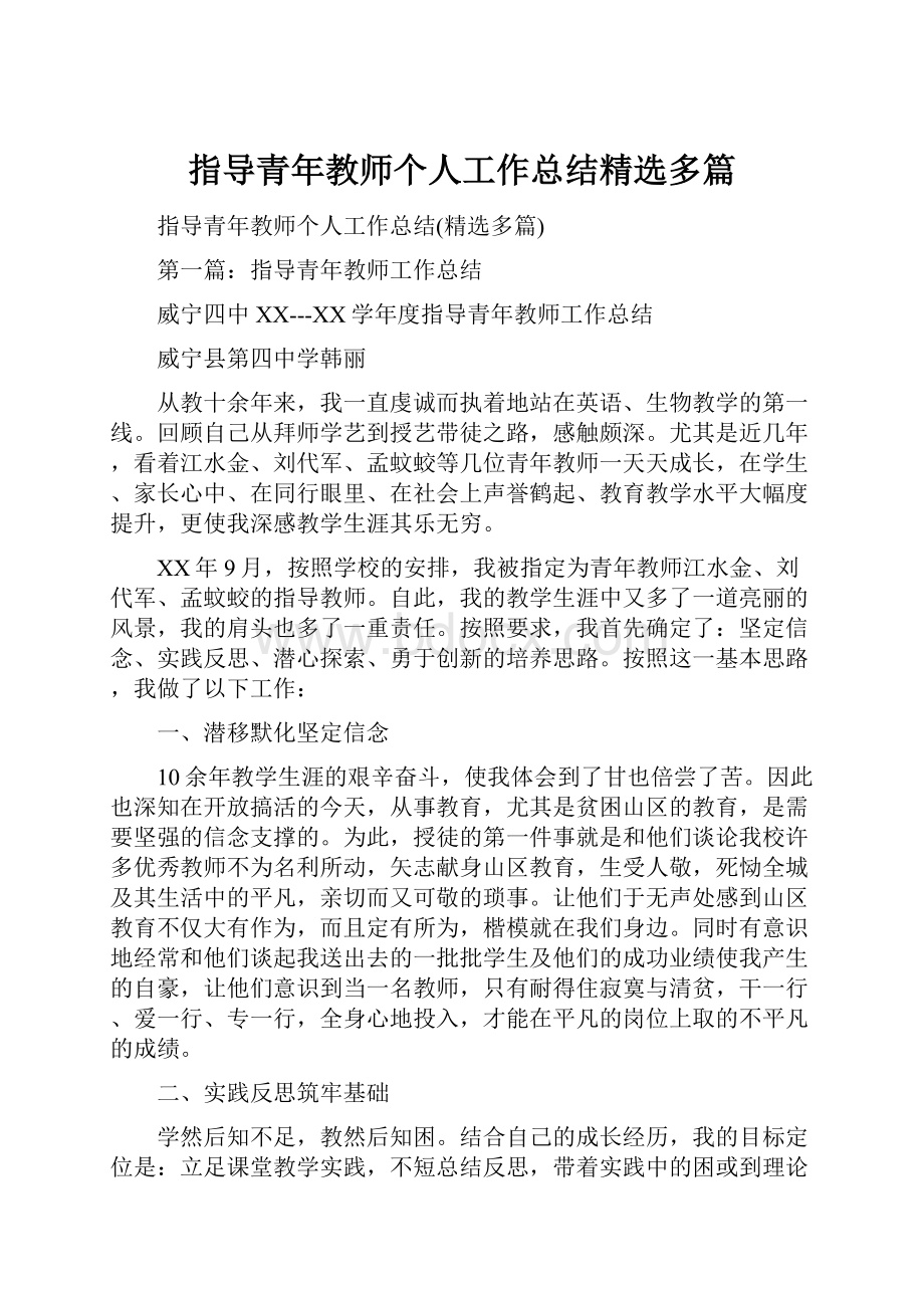 指导青年教师个人工作总结精选多篇.docx