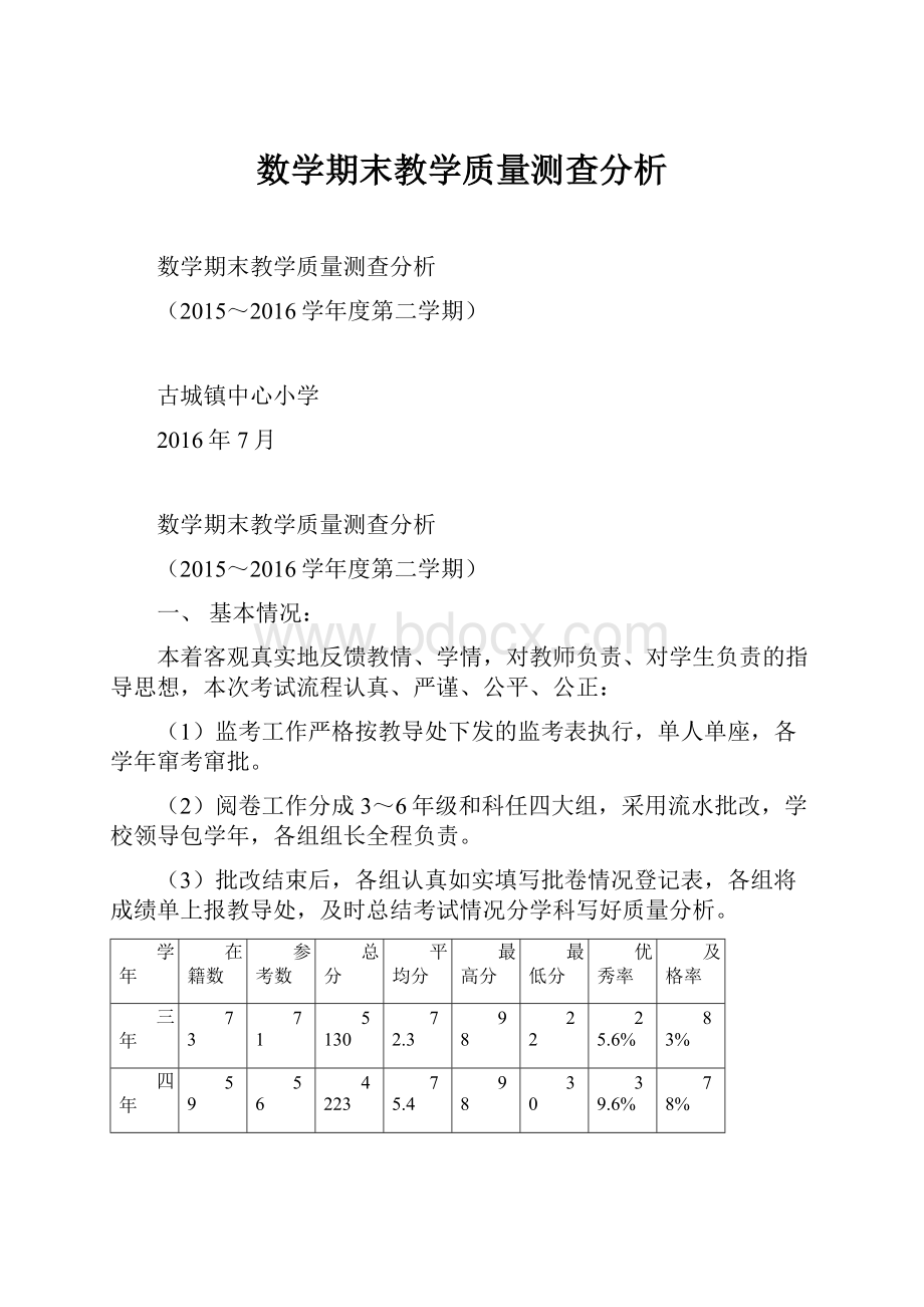 数学期末教学质量测查分析.docx_第1页