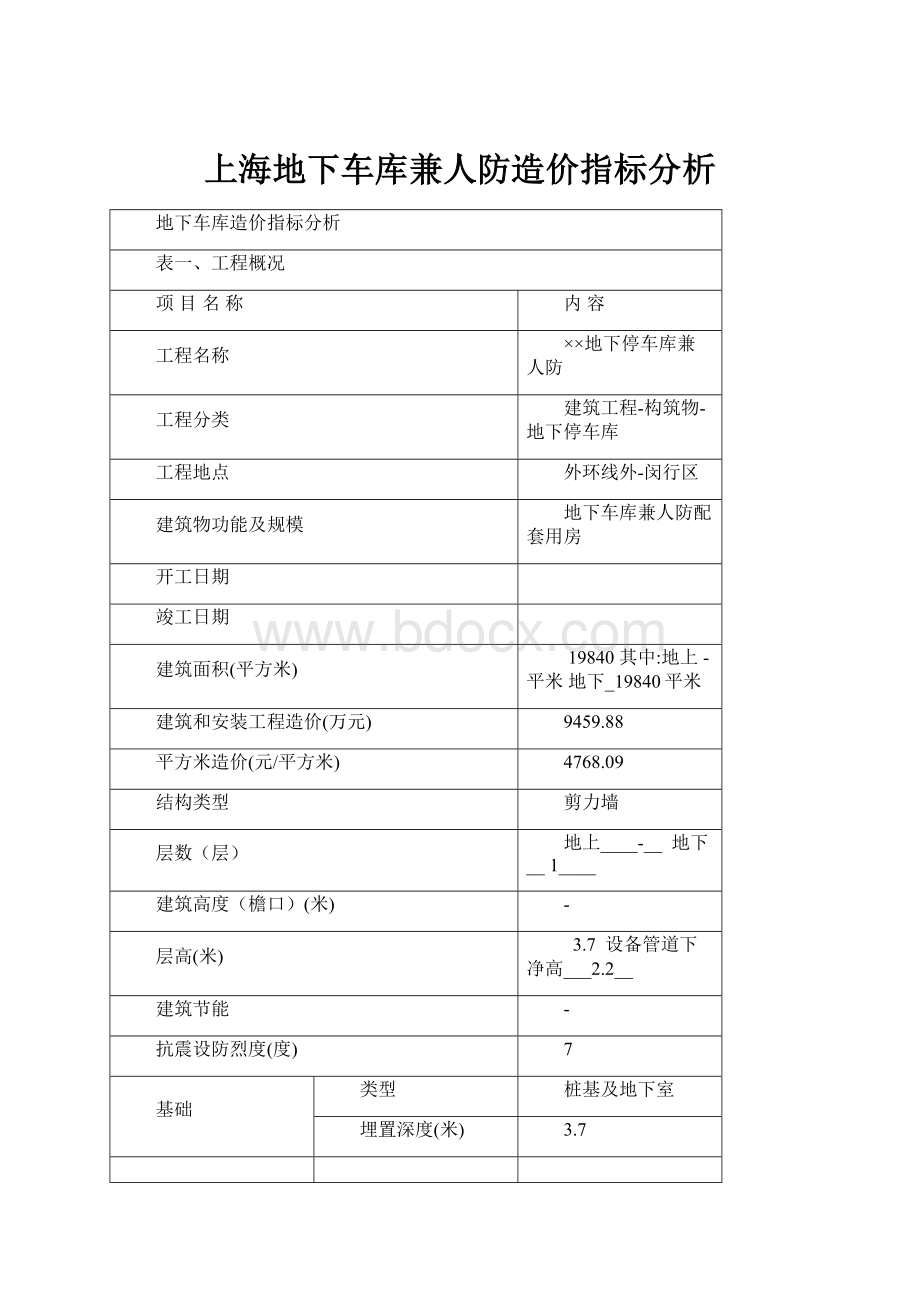 上海地下车库兼人防造价指标分析.docx