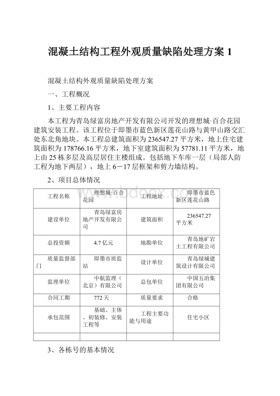 混凝土结构工程外观质量缺陷处理方案1.docx