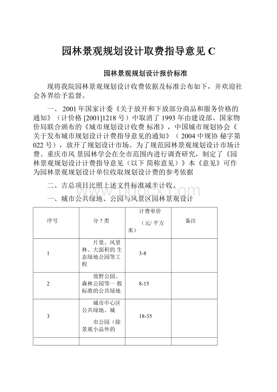 园林景观规划设计取费指导意见C.docx