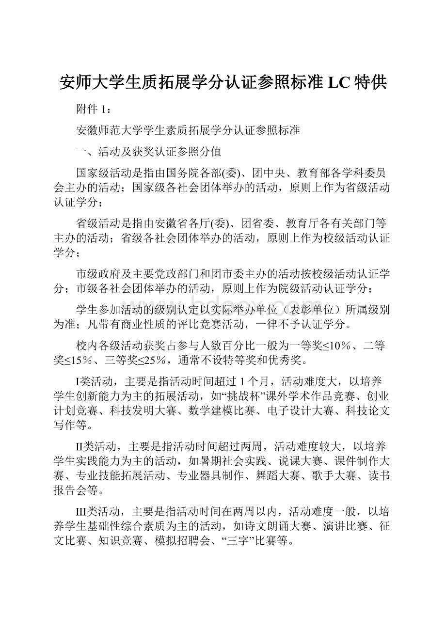 安师大学生质拓展学分认证参照标准LC特供.docx