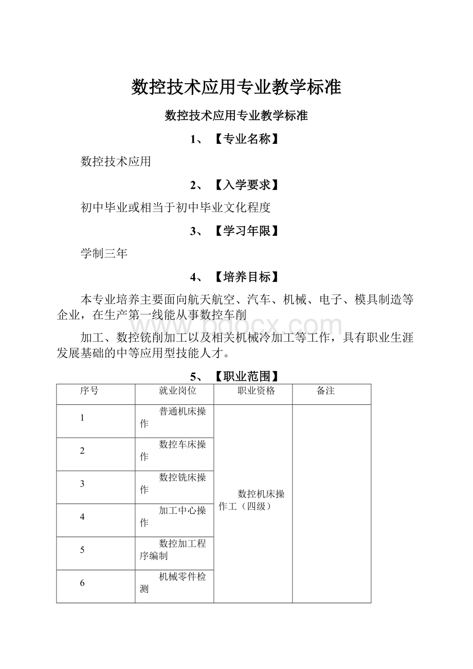 数控技术应用专业教学标准.docx