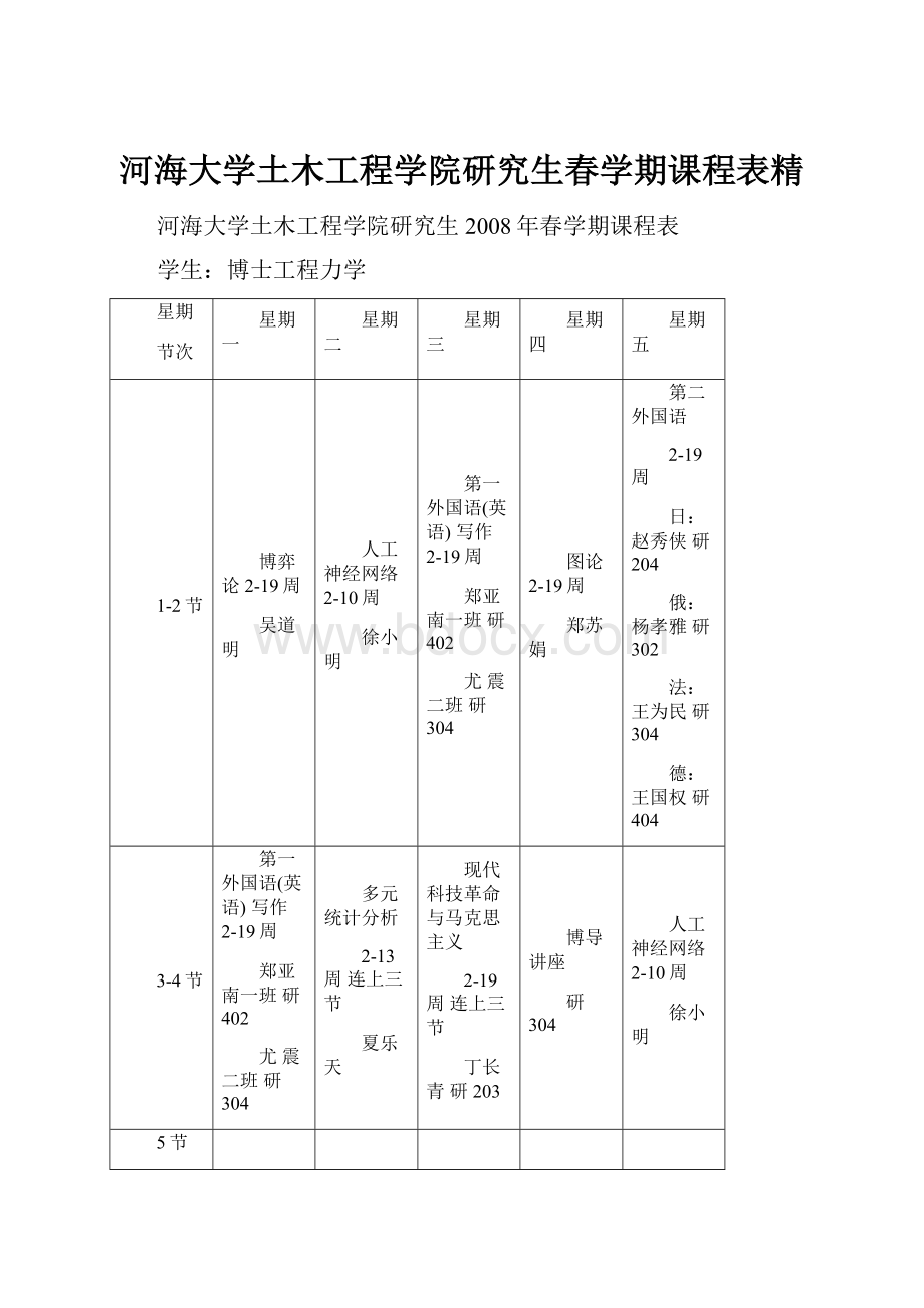 河海大学土木工程学院研究生春学期课程表精.docx