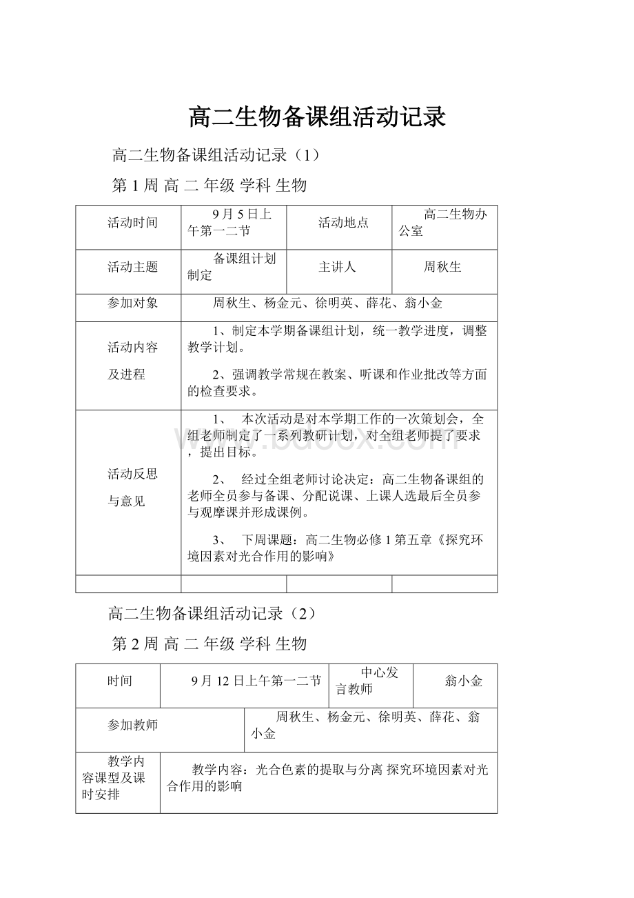 高二生物备课组活动记录.docx