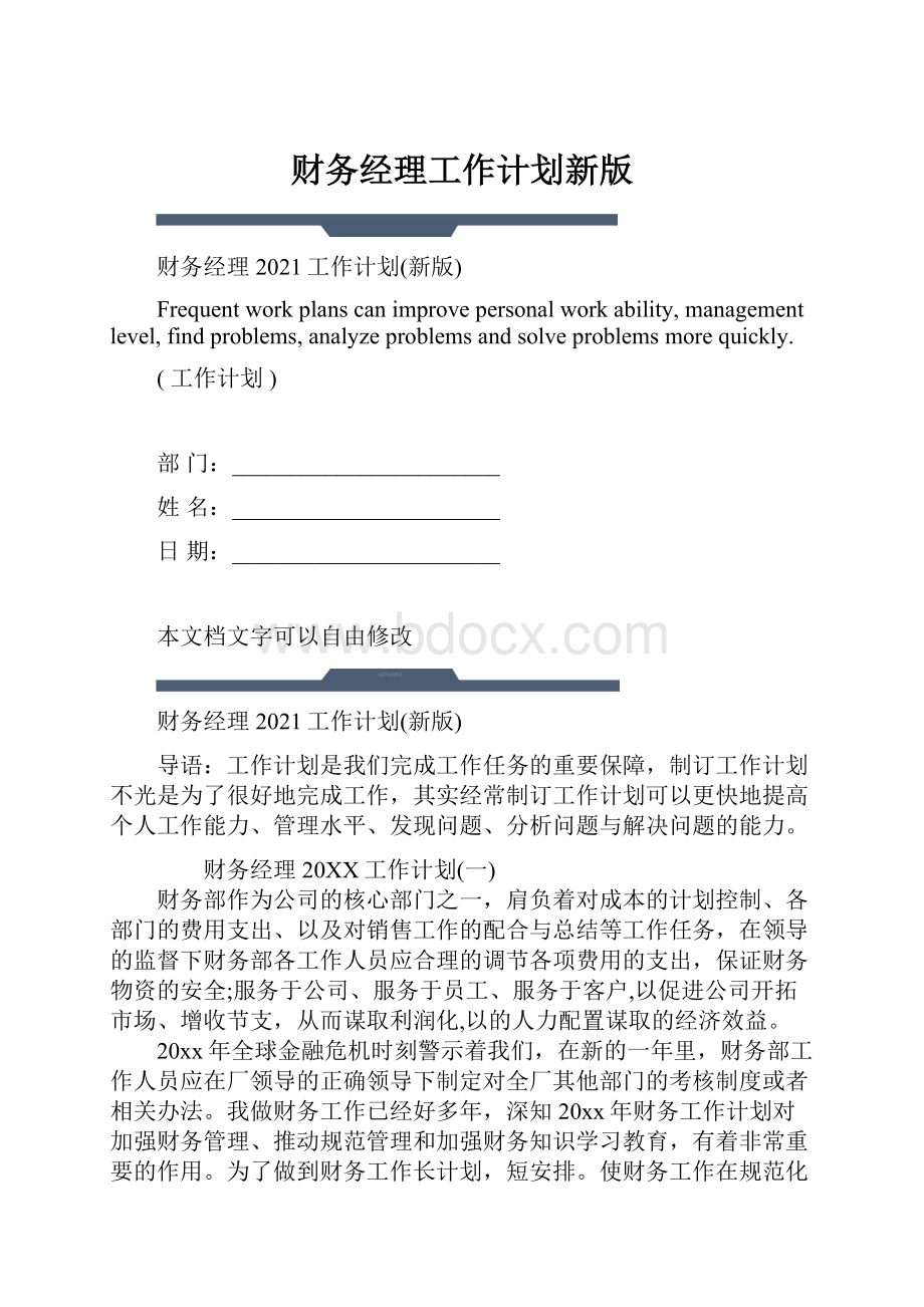 财务经理工作计划新版.docx_第1页