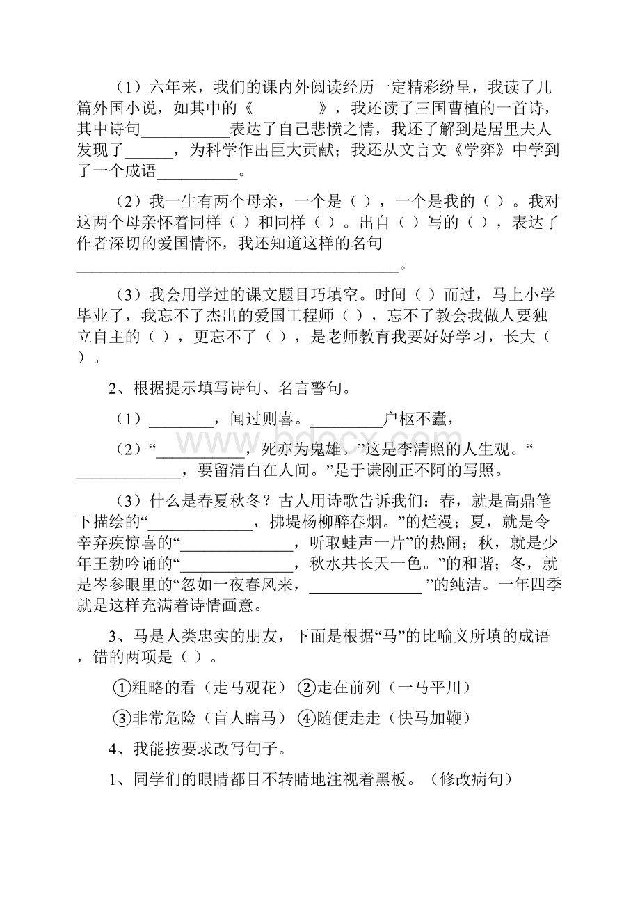 南阳市小升初语文毕业考试试题 含答案.docx_第3页