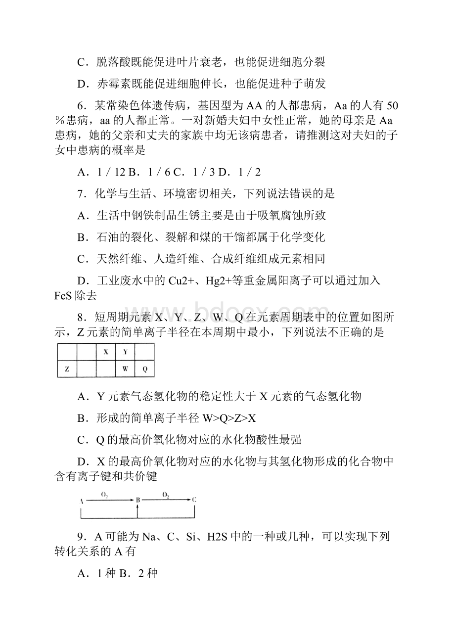 山东省潍坊市届高三第一次模拟考试理综试题.docx_第3页