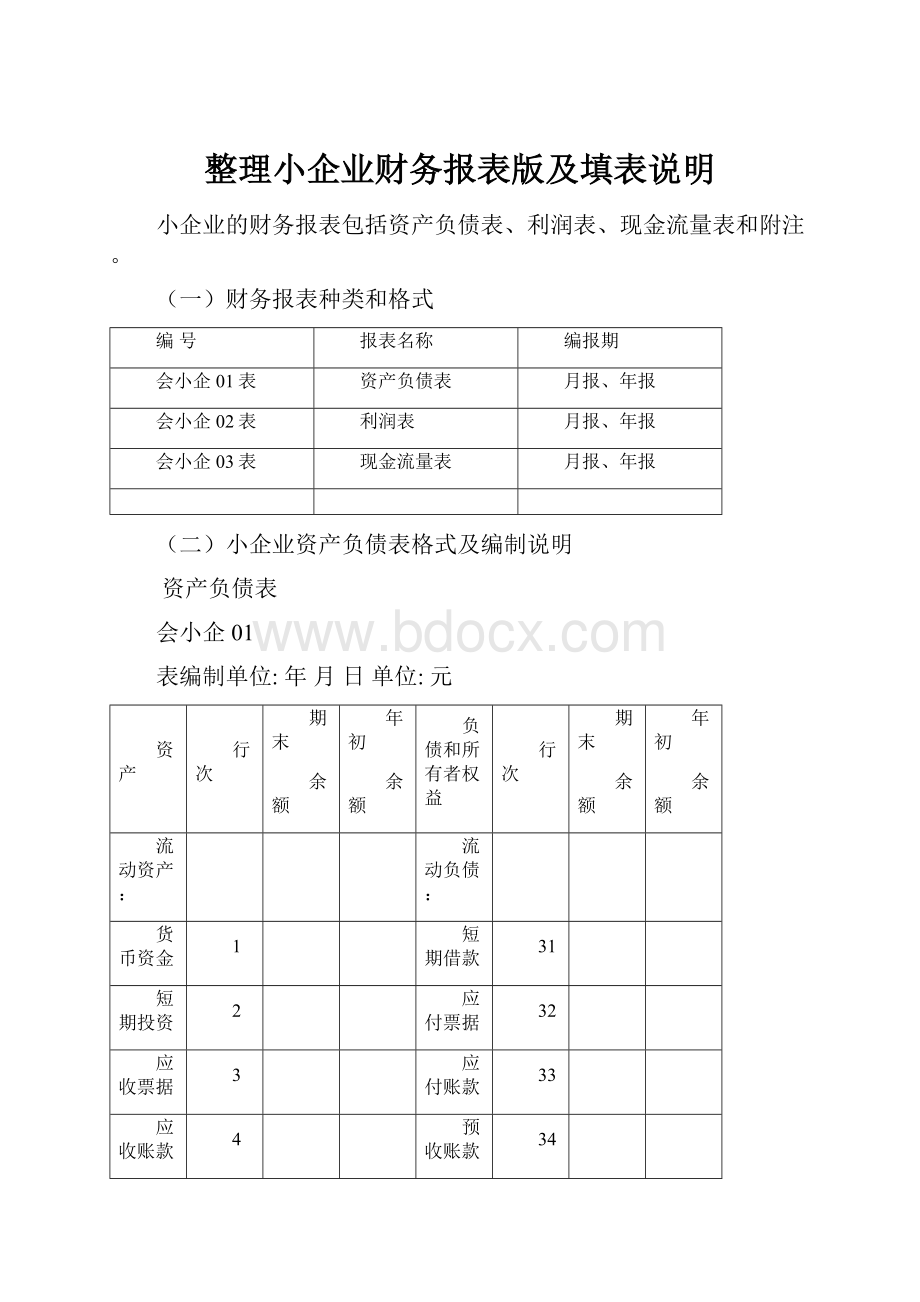 整理小企业财务报表版及填表说明.docx