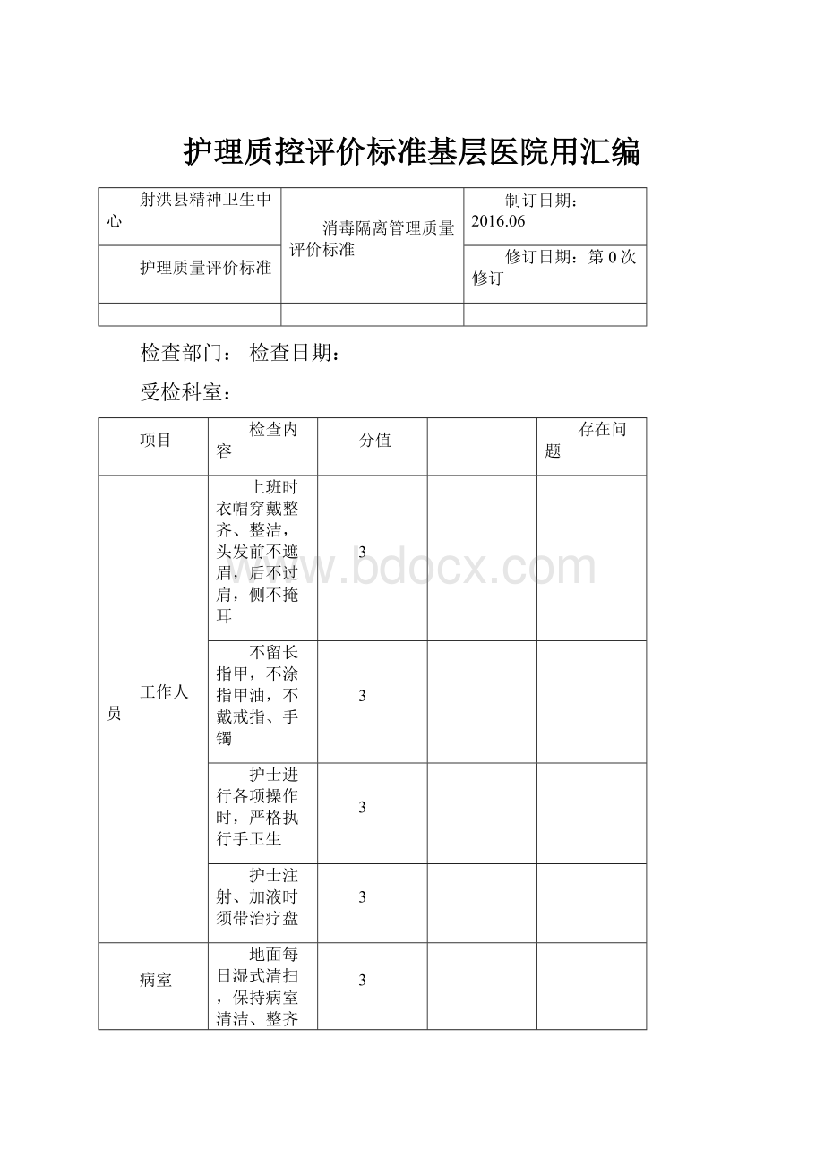 护理质控评价标准基层医院用汇编.docx