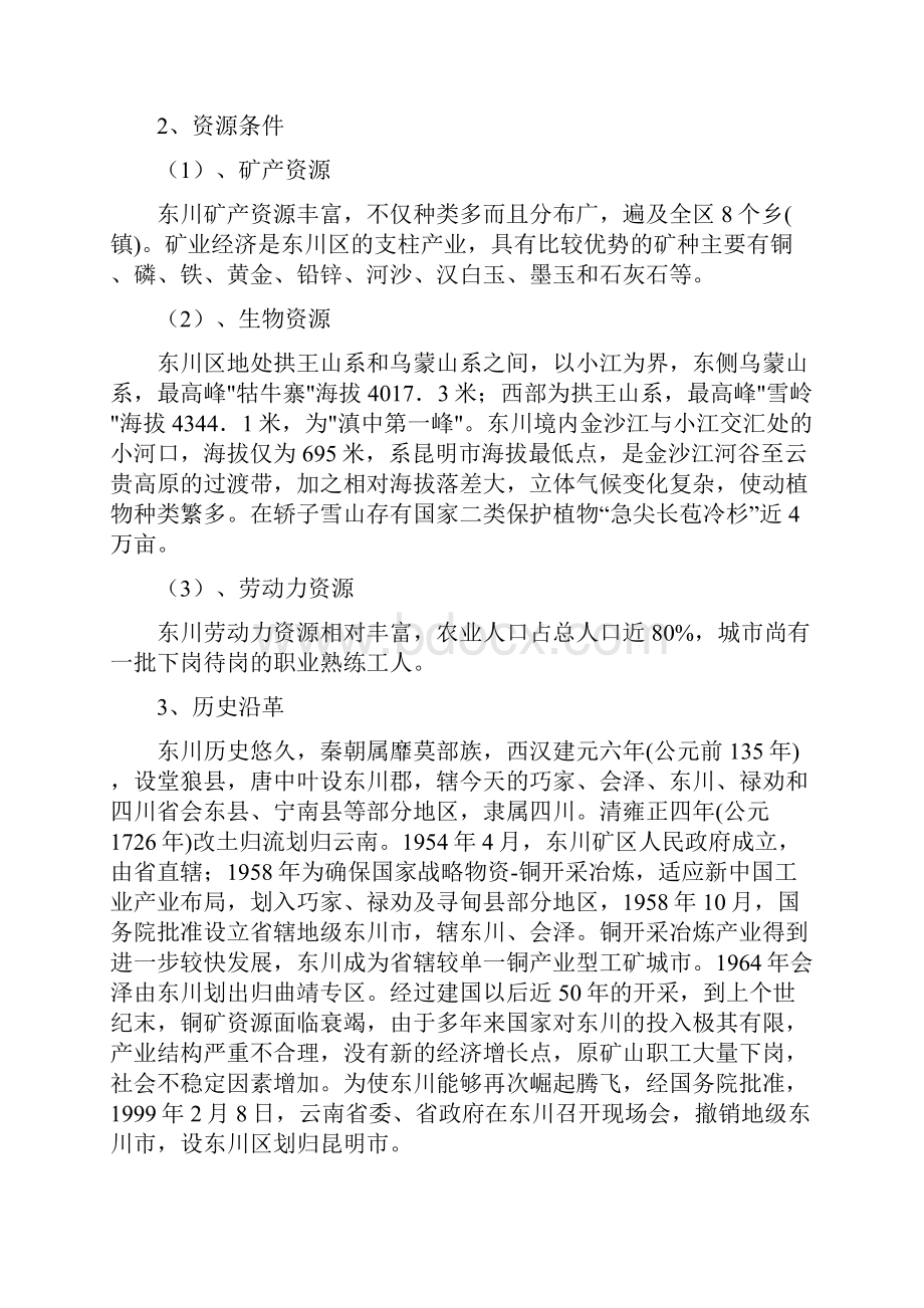 云南省东川再就业特区天生桥特色产业园建设项目可行性研究报告.docx_第2页