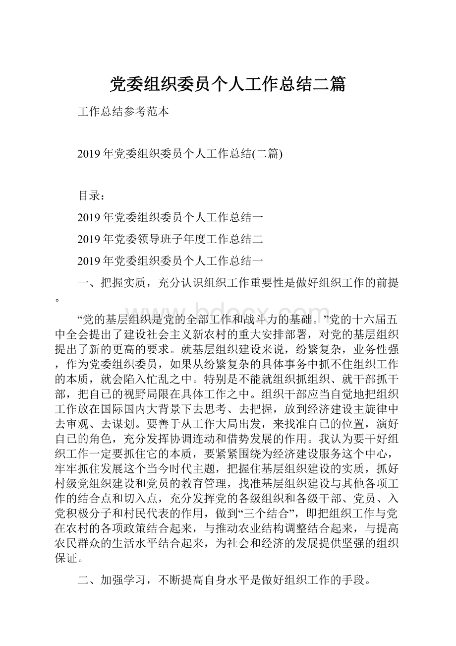 党委组织委员个人工作总结二篇.docx