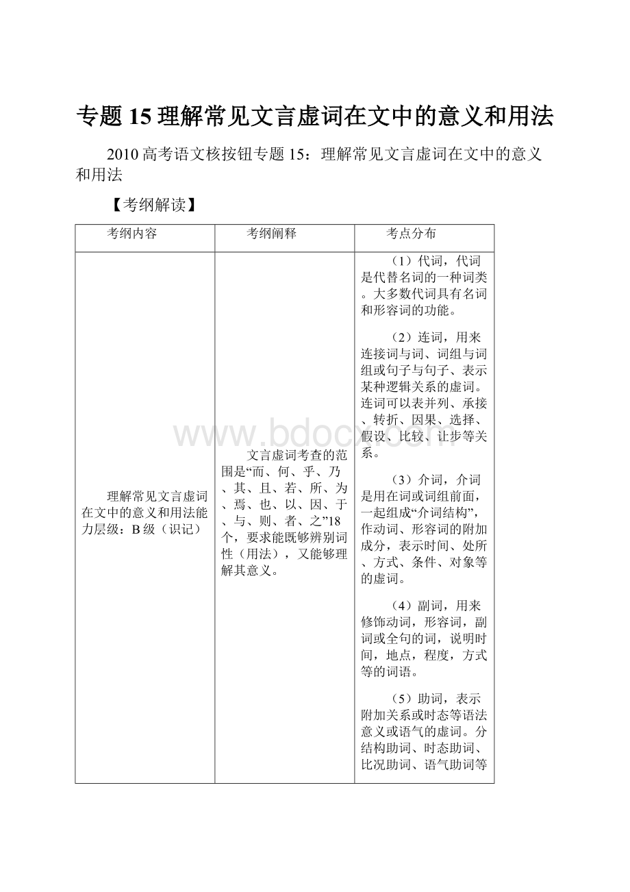 专题15理解常见文言虚词在文中的意义和用法.docx_第1页