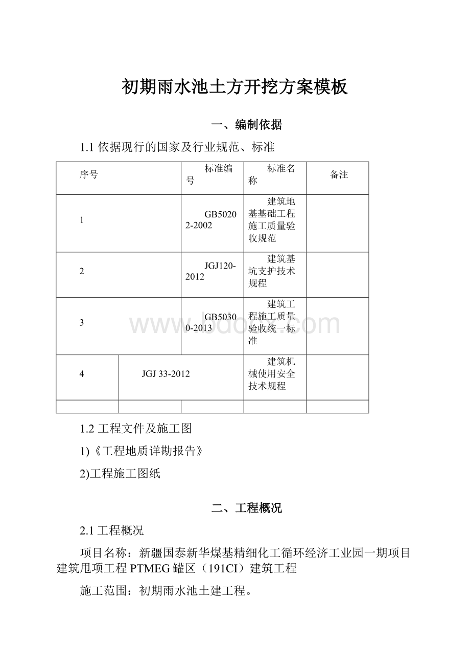 初期雨水池土方开挖方案模板.docx