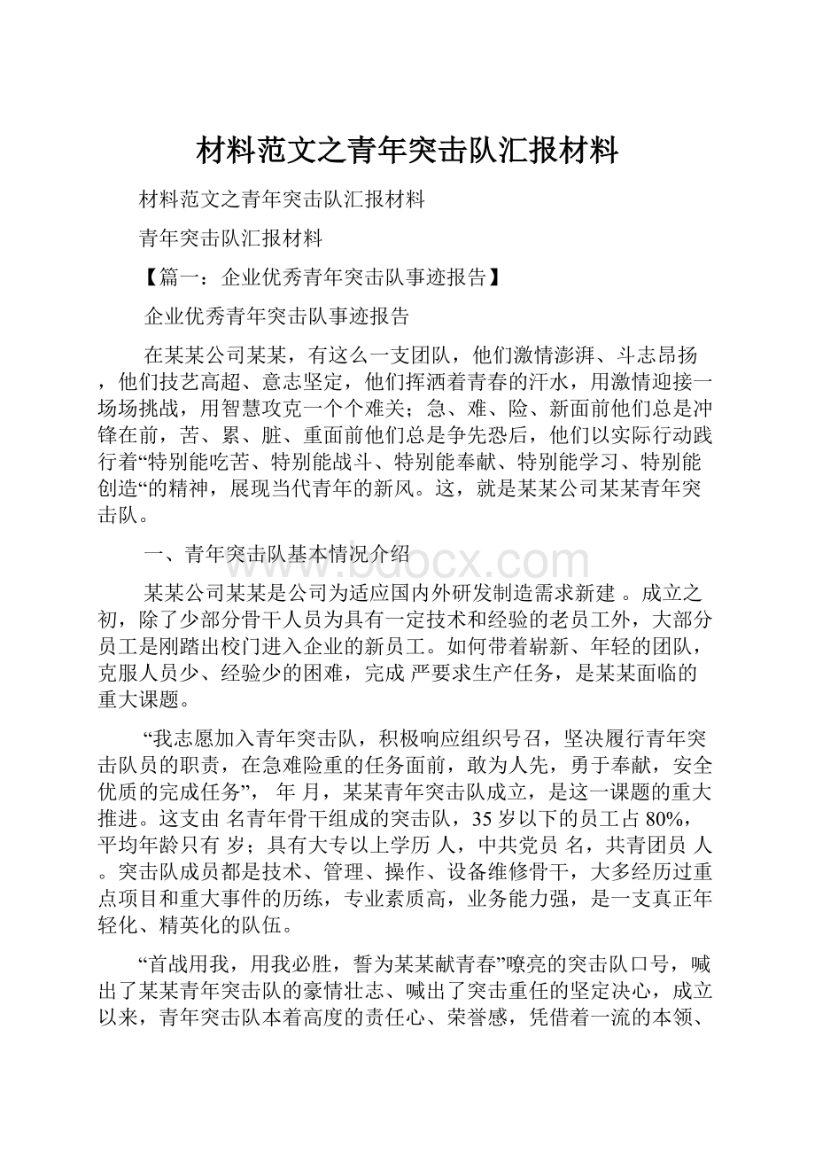 材料范文之青年突击队汇报材料.docx