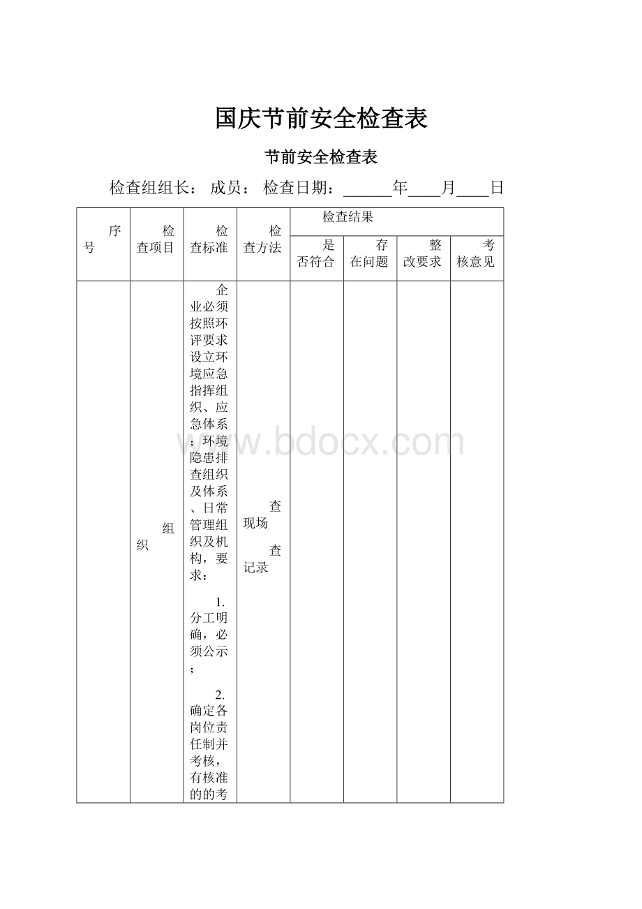 国庆节前安全检查表.docx_第1页