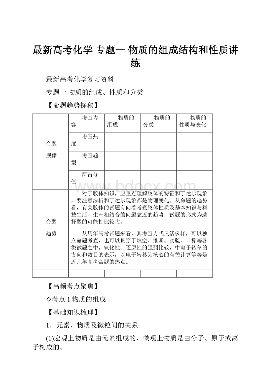 最新高考化学专题一 物质的组成结构和性质讲练.docx_第1页