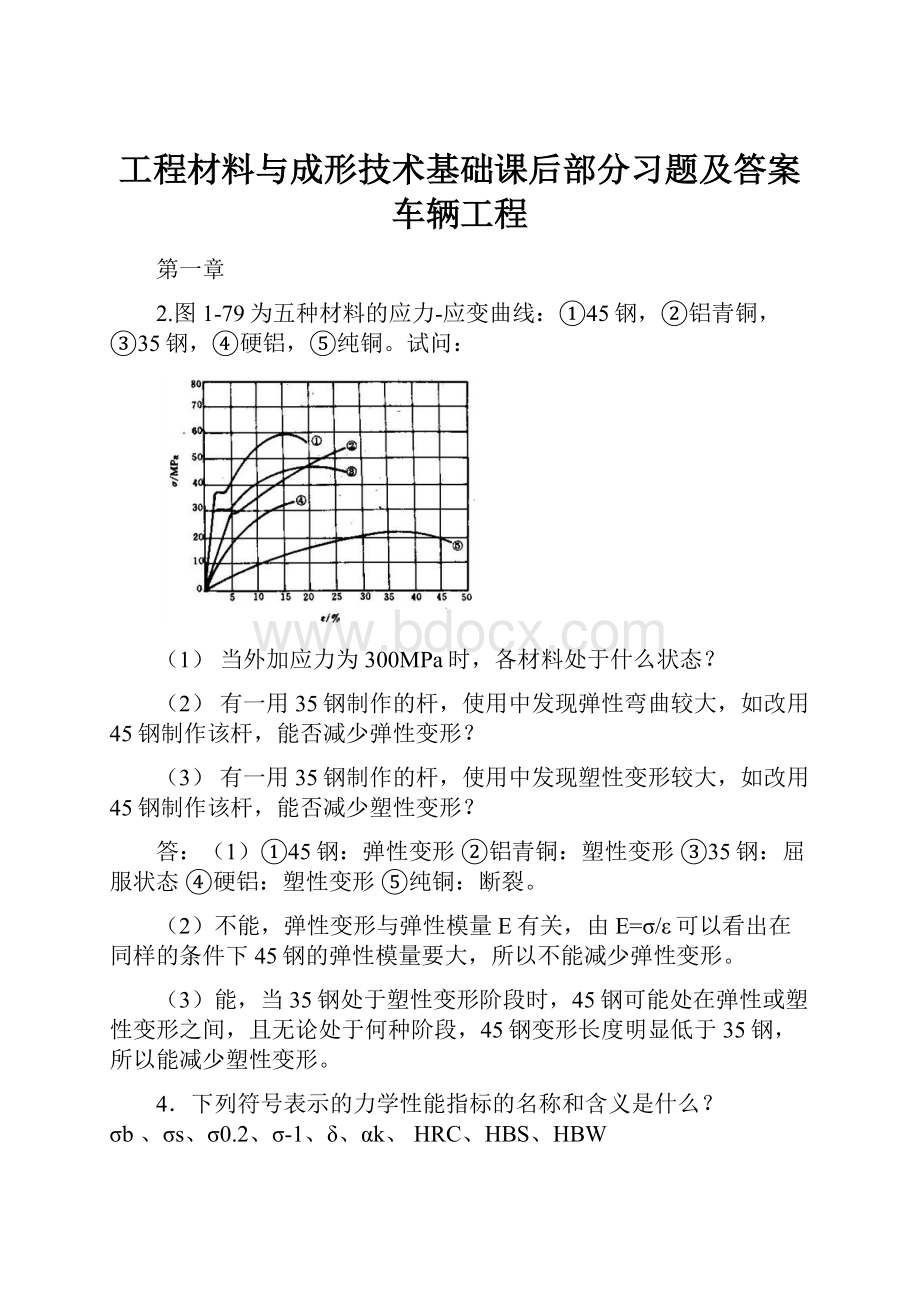 工程材料与成形技术基础课后部分习题及答案 车辆工程.docx_第1页